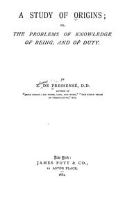 Cover of A study of origins by Edmond de Pressensé