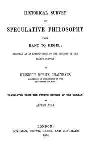 Cover of Historical survey of speculative philosophy from Kant to Hegel by Heinrich Moritz Chalybäus