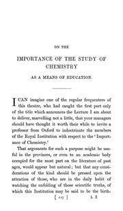 Cover of On the importance of the study of chemistry as a branche of education for all classes by Daubeny, Charles