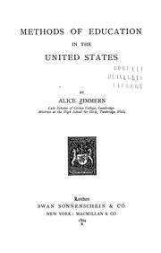 Front cover of Methods of education in the United States by Alice Zimmern