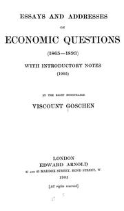 Front cover of Essays and addresses on economic questions (1865-1893) by George Joachim Goschen, 1st Viscount Goschen