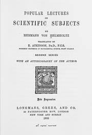 Front cover of Popular lectures on scientific subjects by Hermann von Helmholtz