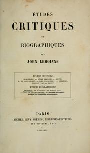 Front cover of Études critiques et biographiques by John Emile Lemoinne