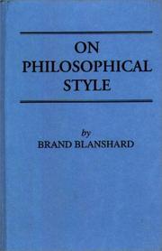 Cover of On philosophical style by Brand Blanshard