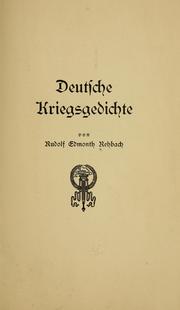 Front cover of Deutsche Kriegsgedichte by Rudolf Edmonth Rehbach