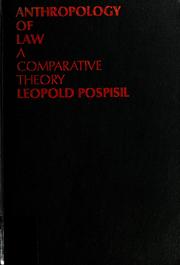 Front cover of Anthropology of law: a comparative theory by Leopold J. Pospisil