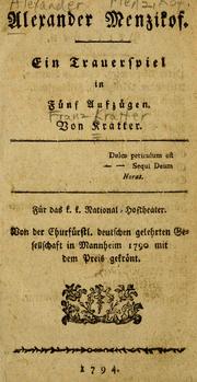 Cover of Alexander Menzikoff by Franz Kratter