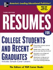 Front cover of Resumes for College Students and Recent Graduates by Editors of VGM Careers Books