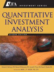 Front cover of Quantitative Investment Analysis by Richard A DeFusco CFA