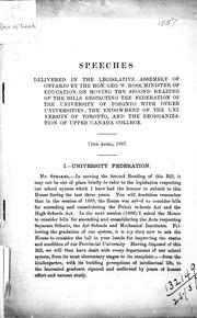 Cover of Speeches delivered in the Legislative Assembly of Ontario by the Hon. Geo. W. Ross, Minister of Education by George William Ross