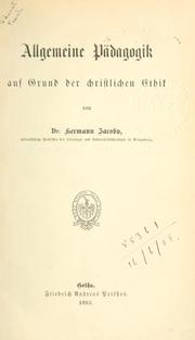 Front cover of Allgemeine Pädagogik auf Grund der christlichen Ethik by Hermann Jacoby