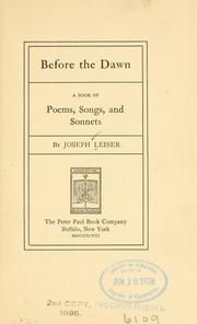 Cover of Before the dawn by Joseph Leiser