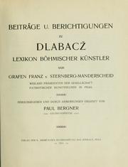 Front cover of Beiträge u. berichtigungen zu Dlabacž Lexikon böhmischer künstler by Sternberg-Manderschied, Franz Joseph Graf von