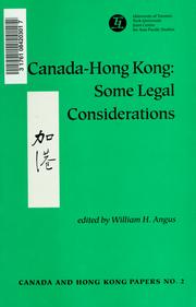 Front cover of Canada-Hong Kong, some legal considerations by Unknown