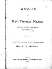 Front cover of Memoir of Rev. Thomas Henry by Henry, P. A. Mrs.