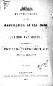 Front cover of Speech on the assumption of the debt of Ontario and Quebec by Cartwright, Richard Sir