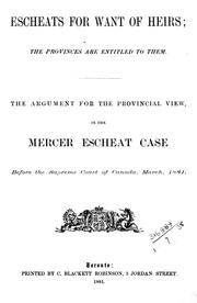 Cover of Escheats for want of heirs ; the provinces are entitled to them by Blake, Edward