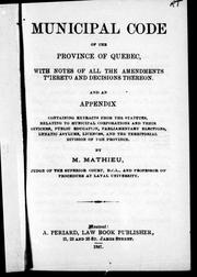 Front cover of Municipal code of the province of Quebec by Michel Mathieu