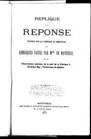 Front cover of Réplique à la réponse fournie par la fabrique de Montréal aux remarques faites par Mgr. de Montréal sur les observations soumises de la part de la fabrique à Sa Grâce Mgr. l'archevêque de Québec by Unknown