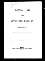 Front cover of Catal[og]ue of the Advocates' Library, Montreal by Advocates' Library (Montreal, Quebec)