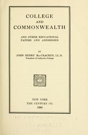 Cover of College and commonwealth by John Henry MacCracken
