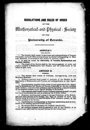 Cover of Regulations and rules of order of the Mathematical and Physical Society of the University of Toronto by University of Toronto. Mathematical and Physical Society.