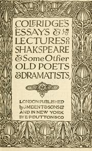 Front cover of Coleridge's essays & lectures on Shakespeare by Samuel Taylor Coleridge
