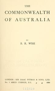 Front cover of The commonwealth of Australia by B. R. Wise