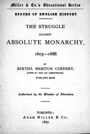 Front cover of The struggle against absolute monarchy, 1603-1688 by Bertha Meriton Gardiner