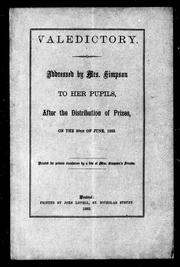 Front cover of Valedictory addressed by Mrs. Simpson to her pupils, after the distribution of prizes, on the 30th of June, 1863 by Simpson Mrs.