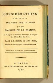 Cover of Considérations présentées aux vrais amis du rapos et du bonheur de la France by Médéric Louis Élie Moreau de Saint-Méry