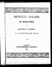 Front cover of Difficulté scolaire de Manitoba par questions et réponses à la portée de tous by Zacharie Lacasse