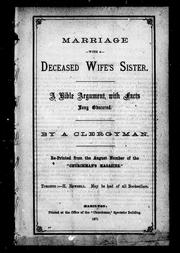 Cover of Marriage with a deceased wife's sister by Clergyman