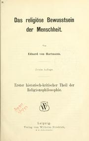 Front cover of Das religiöse Bewusstsein der Menschheit by Eduard von Hartmann