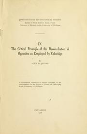 Cover of The critical principle of the reconciliation of opportunities as employed by Colebridge by Alice Dorothea Snyder
