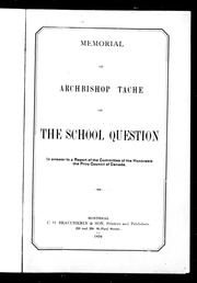 Front cover of Memorial of Archbishop Taché on the school question by Alexandre A. Taché