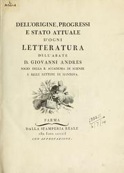 Cover of Dell'origine, progressi e stato attuale d'ogni letteratura by Giovanni Andres