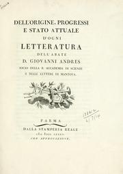 Cover of Dell'origine, progressi e stato attuale d'ogni letteratura by Giovanni Andres