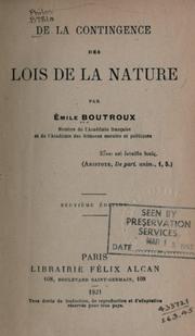 Front cover of De la contingence des lois de la nature by Emile Boutroux