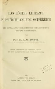 Front cover of Das höhere Lehramt in Deutschland und Österreich by Hans Morsch