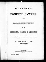 Cover of Canadian domestic lawyer by John Whitley