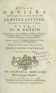 Front cover of Della maniera d'insegnare e di studiare le belle lettere per rapporto all'intelletto e al cuore by Charles Rollin