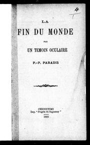 Front cover of La fin du monde par un témoin oculaire by P.-P Paradis