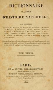 Front cover of Dictionnaire classique d'histoire naturelle by Bory de Saint-Vincent M.