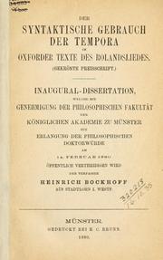 Front cover of Der syntaktische Gebrauch der Tempora im Oxforder Texte des Rolandsliedes (gekrönte Preisschrift) by Heibrich Bockhoff