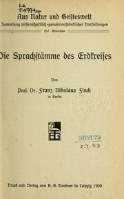 Front cover of Die sprachstämme des erdkreises by Franz Nikolaus Finck