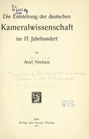 Front cover of Die Entstehung der deutschen Kameralwissenschaft im 17. Jahrhundert by Axel Eduard Hjorth Nielsen