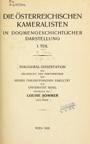 Cover of Die österreichischen Kameralisten in dogmengeschichtlicher Darstellung by Louise Sommer
