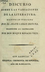 Cover of Discurso sobre las variaciones de la literatura; escrito en italiano by Carlo Denina