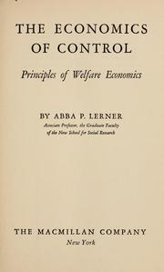 Cover of The economics of control by Abba Ptachya Lerner